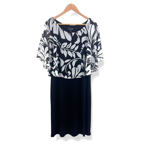 Connected Apparel Black & White Cape Overlay Sheath Dress Size 14 Wedding Mother - Picture 1 of 9